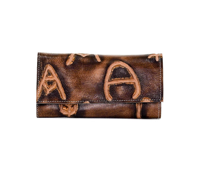 Kacey Wallet - All Embossed w/ Mahogany Brands-Kacey Wallet-Western-Cowhide-Bags-Handmade-Products-Gifts-Dancing Cactus Designs