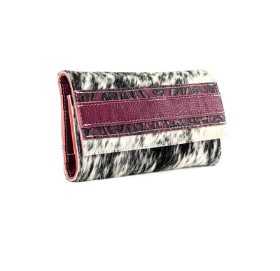 Kacey Wallet - Black & White w/ Burgundy Tool-Kacey Wallet-Western-Cowhide-Bags-Handmade-Products-Gifts-Dancing Cactus Designs