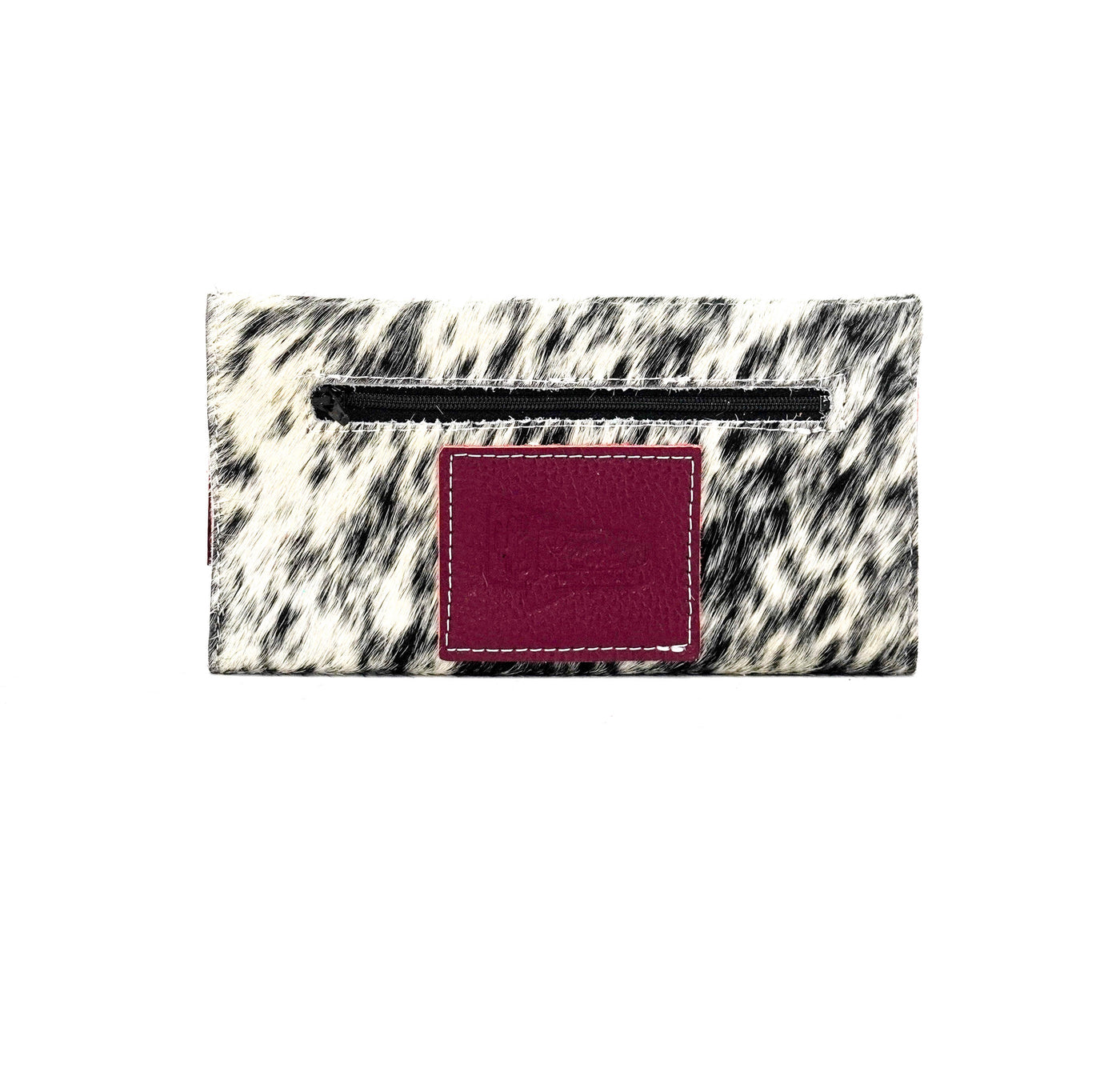 Kacey Wallet - Black & White w/ Burgundy Tool-Kacey Wallet-Western-Cowhide-Bags-Handmade-Products-Gifts-Dancing Cactus Designs
