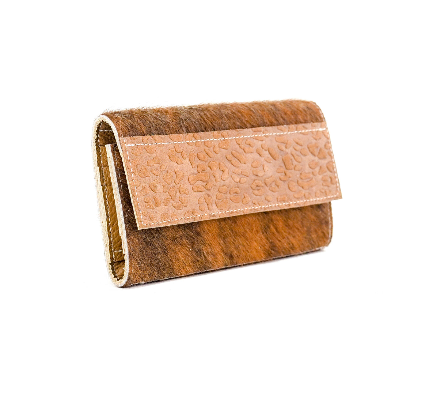 Kacey Wallet - Red Brindle w/ Vanilla Leopard-Kacey Wallet-Western-Cowhide-Bags-Handmade-Products-Gifts-Dancing Cactus Designs