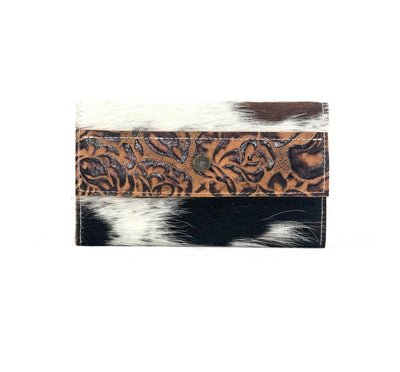 Kacey Wallet - Tricolor w/ Deadwood Roses-Kacey Wallet-Western-Cowhide-Bags-Handmade-Products-Gifts-Dancing Cactus Designs