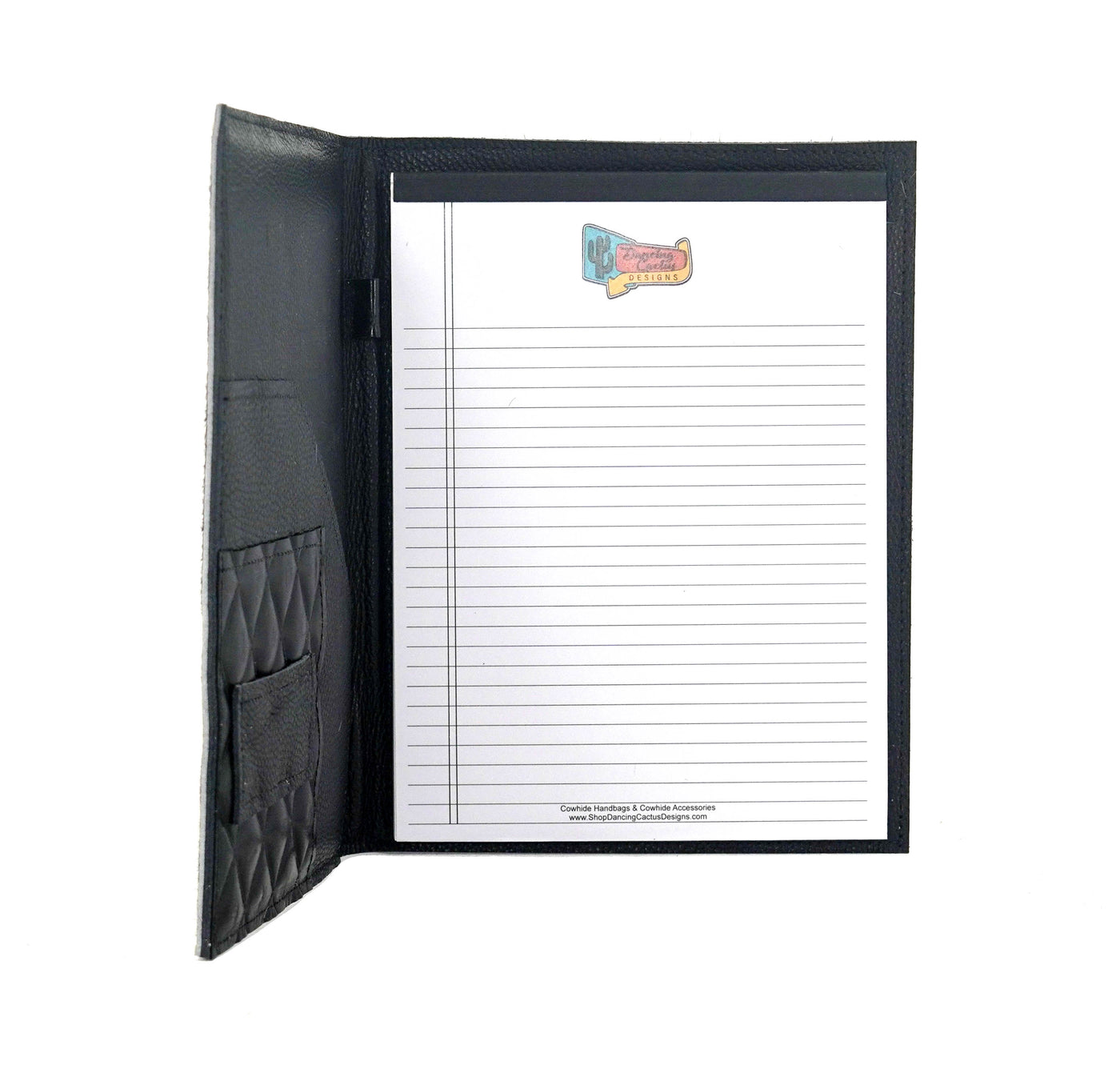 Large Notepad Cover - Black & White w/ Onyx Diamond Stitch-Large Notepad Cover-Western-Cowhide-Bags-Handmade-Products-Gifts-Dancing Cactus Designs