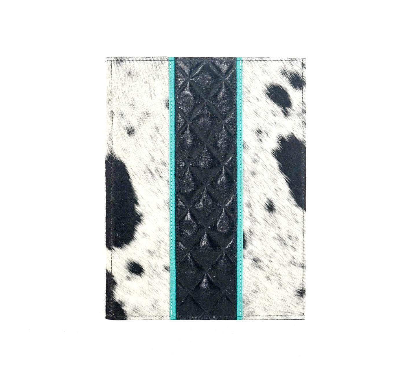 Large Notepad Cover - Black & White w/ Onyx Diamond Stitch-Large Notepad Cover-Western-Cowhide-Bags-Handmade-Products-Gifts-Dancing Cactus Designs
