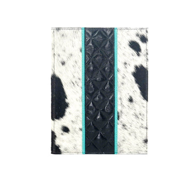 Large Notepad Cover - Black & White w/ Onyx Diamond Stitch-Large Notepad Cover-Western-Cowhide-Bags-Handmade-Products-Gifts-Dancing Cactus Designs