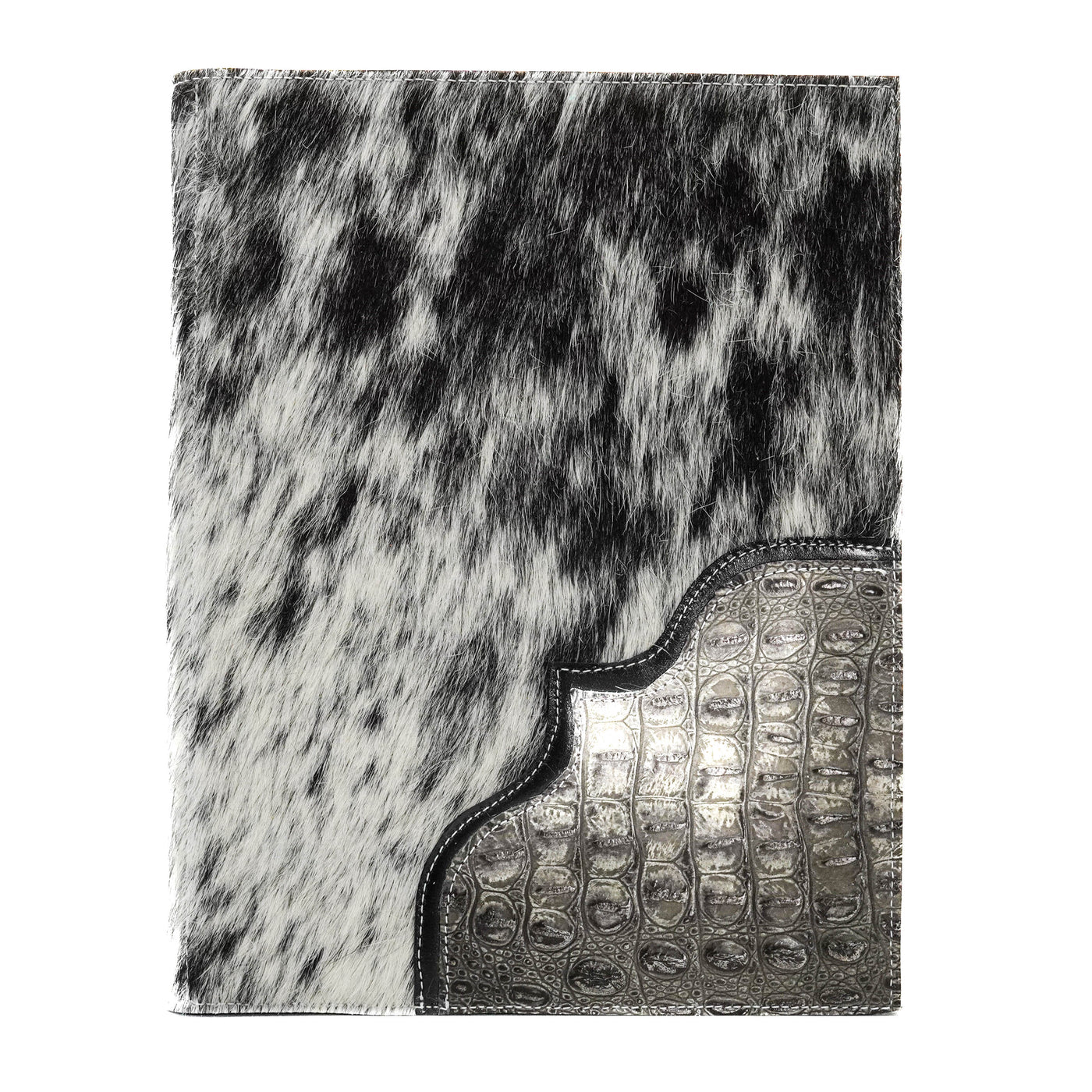 Large Notepad Cover - Black & White w/ Smoke Show Croc-Large Notepad Cover-Western-Cowhide-Bags-Handmade-Products-Gifts-Dancing Cactus Designs
