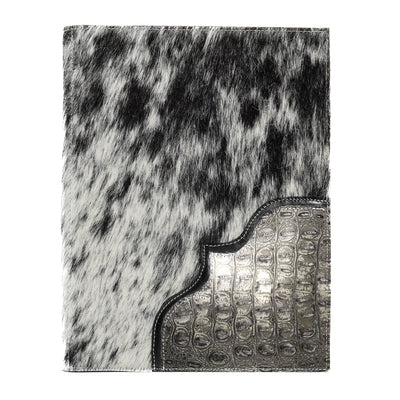 Large Notepad Cover - Black & White w/ Smoke Show Croc-Large Notepad Cover-Western-Cowhide-Bags-Handmade-Products-Gifts-Dancing Cactus Designs