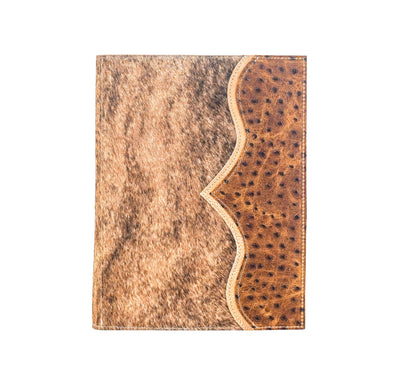 Large Notepad Cover - Brindle w/ Saddle Ostrich-Large Notepad Cover-Western-Cowhide-Bags-Handmade-Products-Gifts-Dancing Cactus Designs