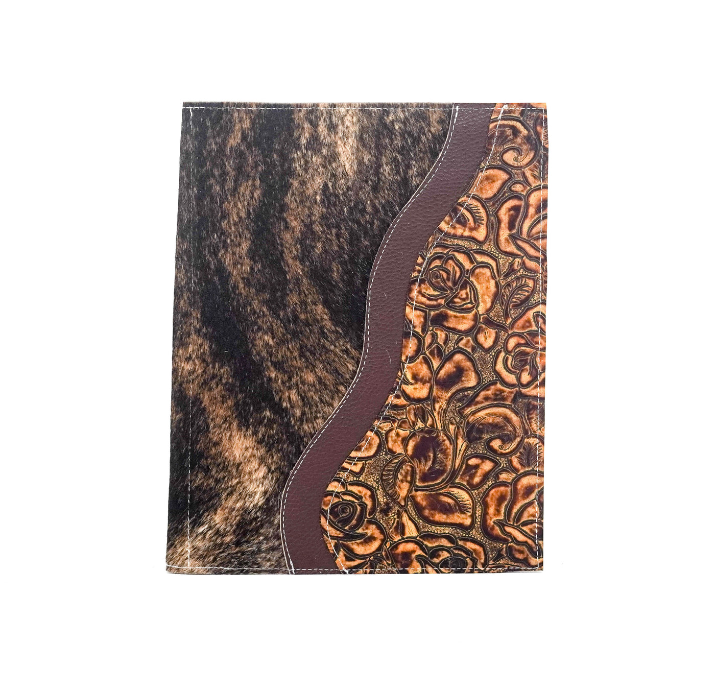 Large Notepad Cover - Brindle w/ Savannah Roses-Large Notepad Cover-Western-Cowhide-Bags-Handmade-Products-Gifts-Dancing Cactus Designs