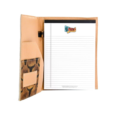 Large Notepad Cover - Brindle w/ Sepia Skulls-Large Notepad Cover-Western-Cowhide-Bags-Handmade-Products-Gifts-Dancing Cactus Designs