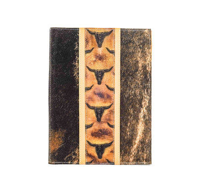 Large Notepad Cover - Brindle w/ Sepia Skulls-Large Notepad Cover-Western-Cowhide-Bags-Handmade-Products-Gifts-Dancing Cactus Designs
