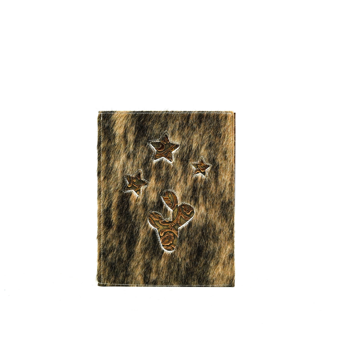 Large Notepad Cover - Exotic Brindle w/ Leather Decal-Large Notepad Cover-Western-Cowhide-Bags-Handmade-Products-Gifts-Dancing Cactus Designs