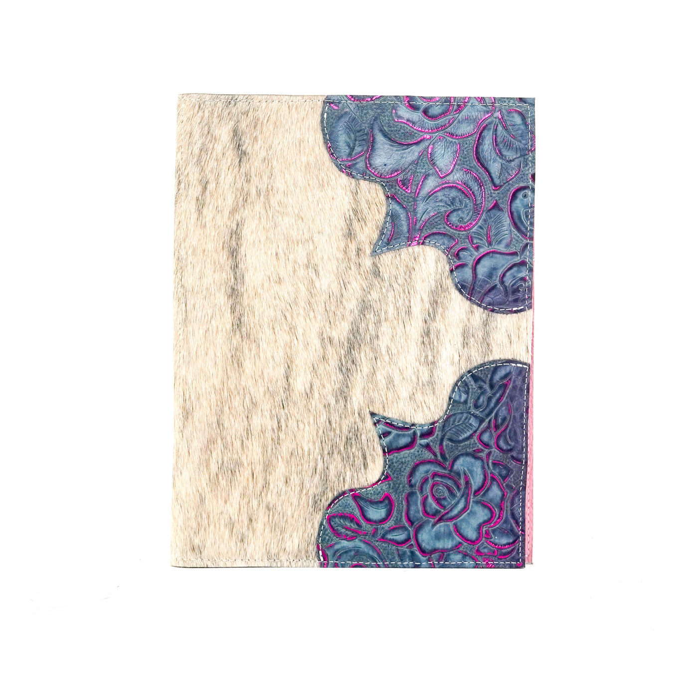 Large Notepad Cover - Light Brindle w/ Rio Roses-Large Notepad Cover-Western-Cowhide-Bags-Handmade-Products-Gifts-Dancing Cactus Designs