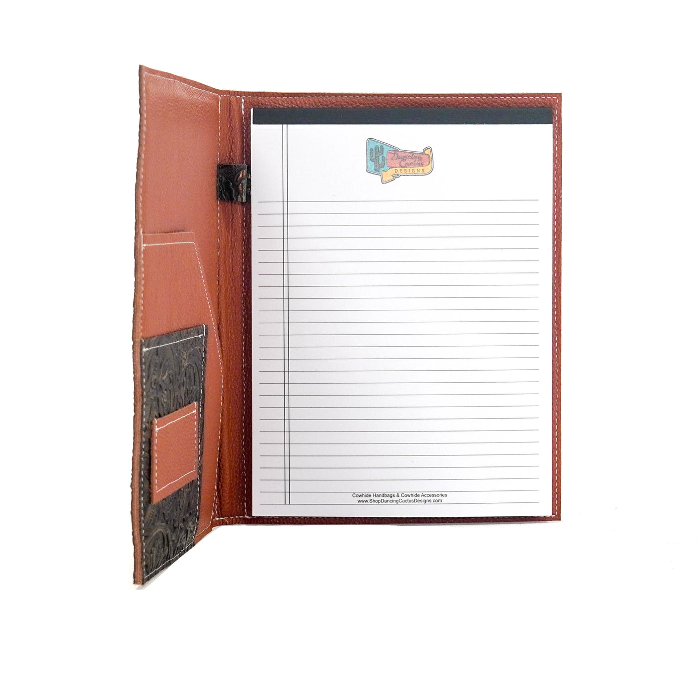 Large Notepad Cover - Longhorn w/ Gold Rush Tool-Large Notepad Cover-Western-Cowhide-Bags-Handmade-Products-Gifts-Dancing Cactus Designs