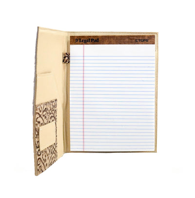 Large Notepad Cover - Roan w/ Gold Ivory Tool-Large Notepad Cover-Western-Cowhide-Bags-Handmade-Products-Gifts-Dancing Cactus Designs