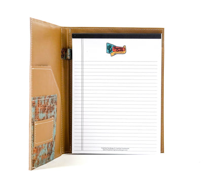 Large Notepad Cover - Smooth Latte Leather w/ Patina Driftwood-Large Notepad Cover-Western-Cowhide-Bags-Handmade-Products-Gifts-Dancing Cactus Designs