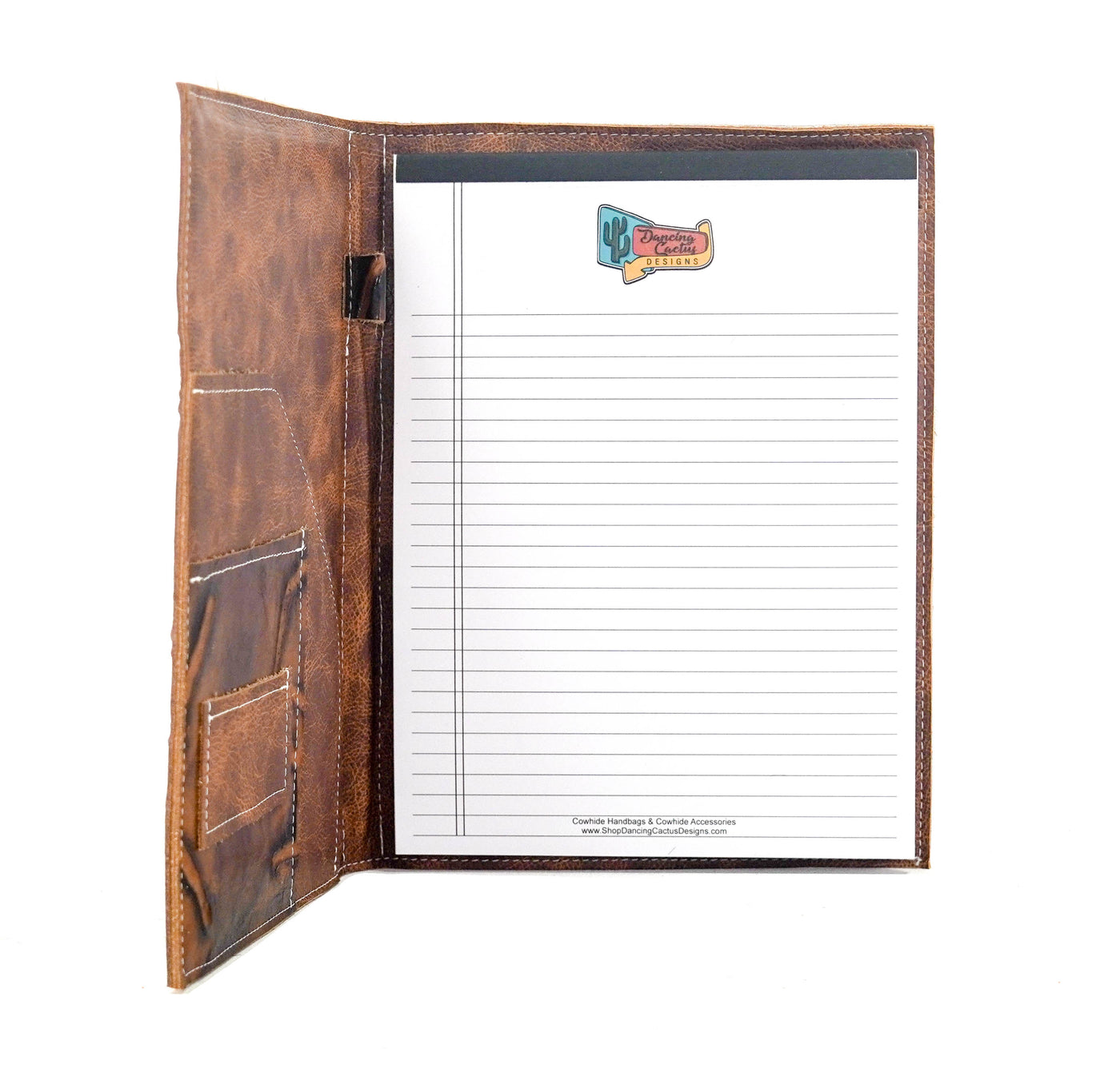Large Notepad Cover - Tricolor w/ Burnt Brands-Large Notepad Cover-Western-Cowhide-Bags-Handmade-Products-Gifts-Dancing Cactus Designs