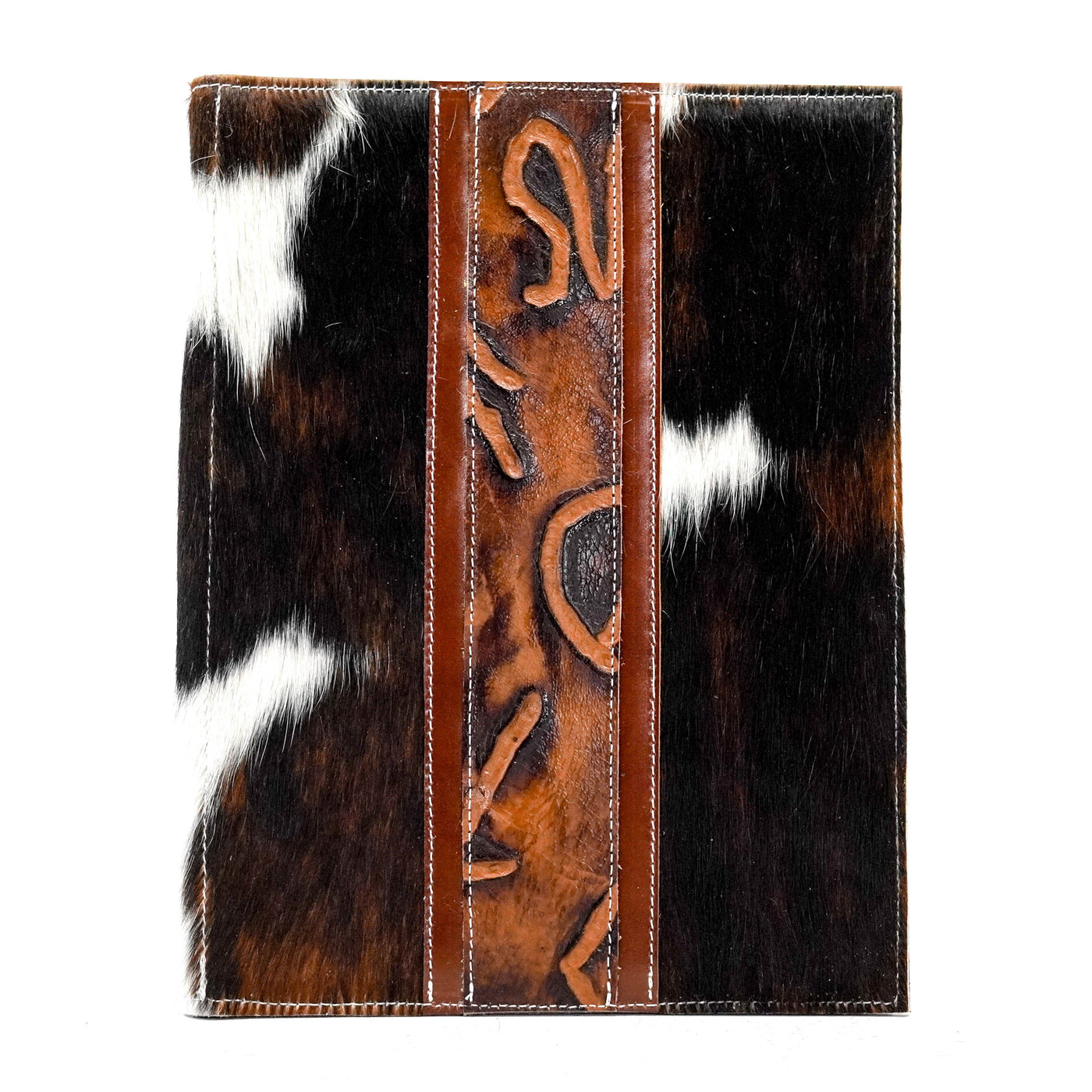 Large Notepad Cover - Tricolor w/ Burnt Brands-Large Notepad Cover-Western-Cowhide-Bags-Handmade-Products-Gifts-Dancing Cactus Designs