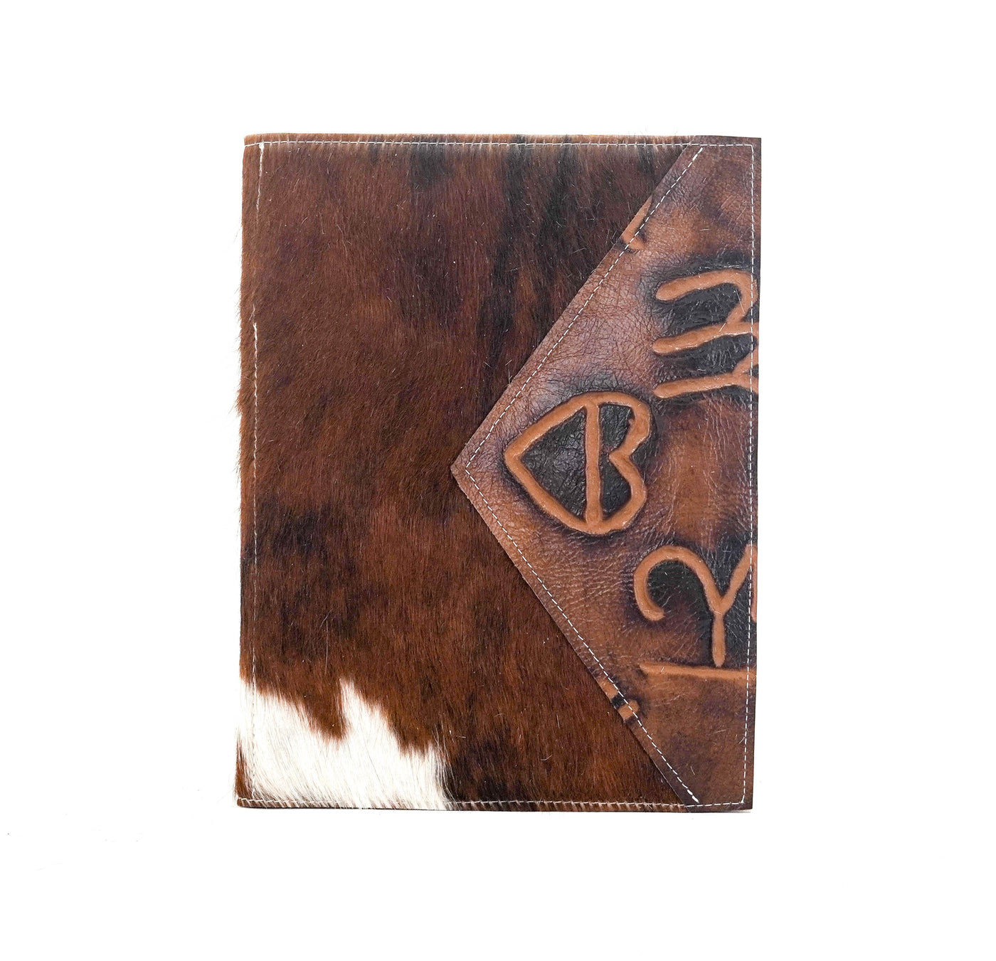Large Notepad Cover - Tricolor w/ Burnt Brands-Large Notepad Cover-Western-Cowhide-Bags-Handmade-Products-Gifts-Dancing Cactus Designs