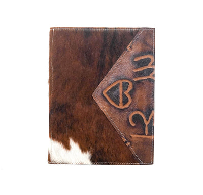 Large Notepad Cover - Tricolor w/ Burnt Brands-Large Notepad Cover-Western-Cowhide-Bags-Handmade-Products-Gifts-Dancing Cactus Designs