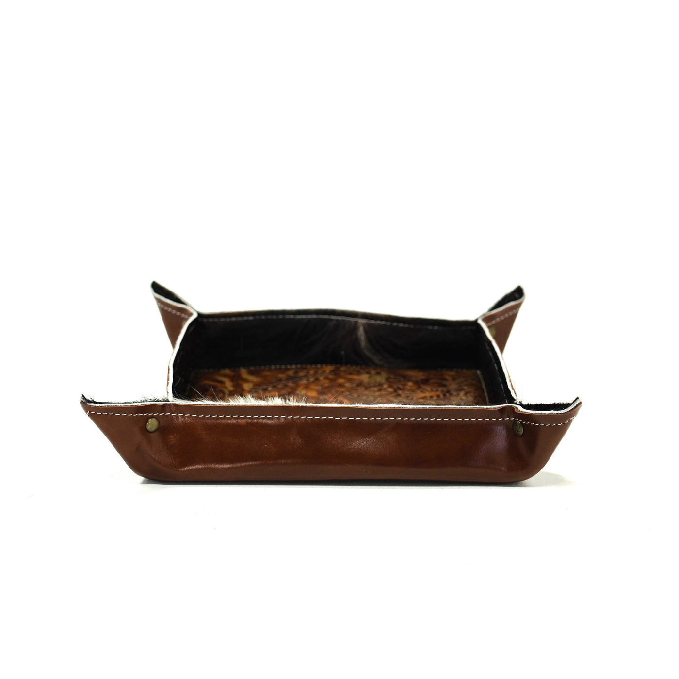 Large Tray - Glossed Chocolate Leather w/ Brandy Tool-Large Tray-Western-Cowhide-Bags-Handmade-Products-Gifts-Dancing Cactus Designs