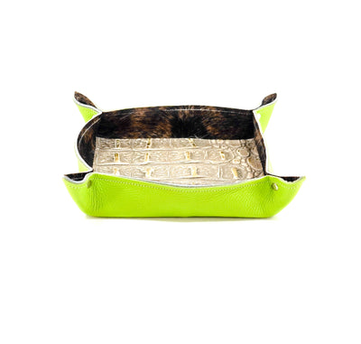 Large Tray - Lime Green Leather w/ Ivory Jumbo Croc-Large Tray-Western-Cowhide-Bags-Handmade-Products-Gifts-Dancing Cactus Designs