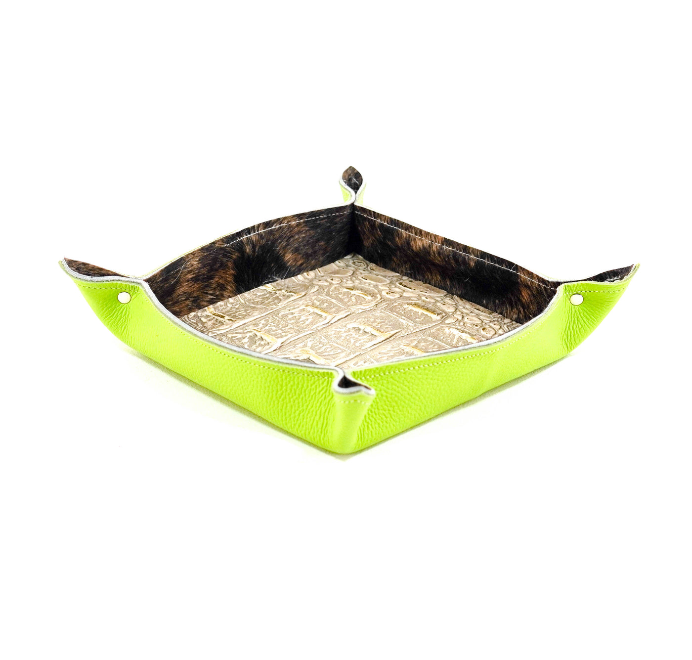 Large Tray - Lime Green Leather w/ Ivory Jumbo Croc-Large Tray-Western-Cowhide-Bags-Handmade-Products-Gifts-Dancing Cactus Designs