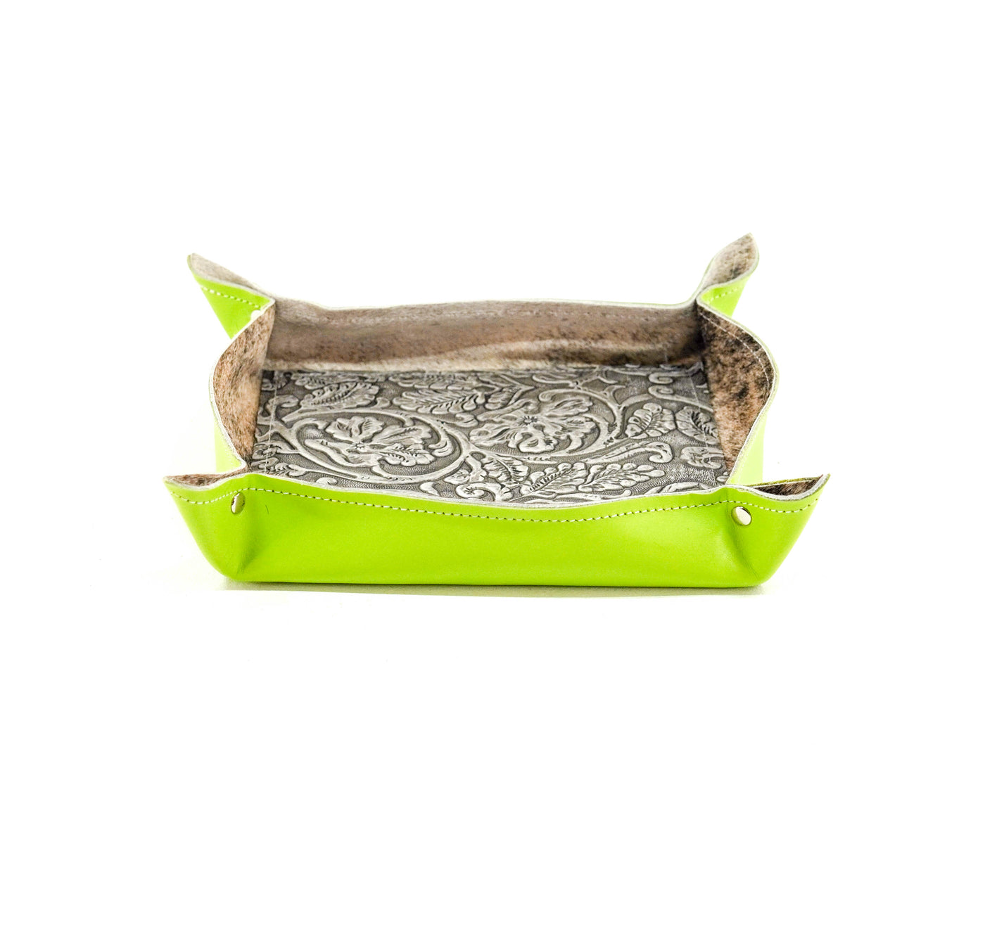 Large Tray - Lime Green Leather w/ Silver tool-Large Tray-Western-Cowhide-Bags-Handmade-Products-Gifts-Dancing Cactus Designs