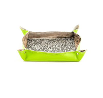 Large Tray - Lime Green Leather w/ Silver tool-Large Tray-Western-Cowhide-Bags-Handmade-Products-Gifts-Dancing Cactus Designs