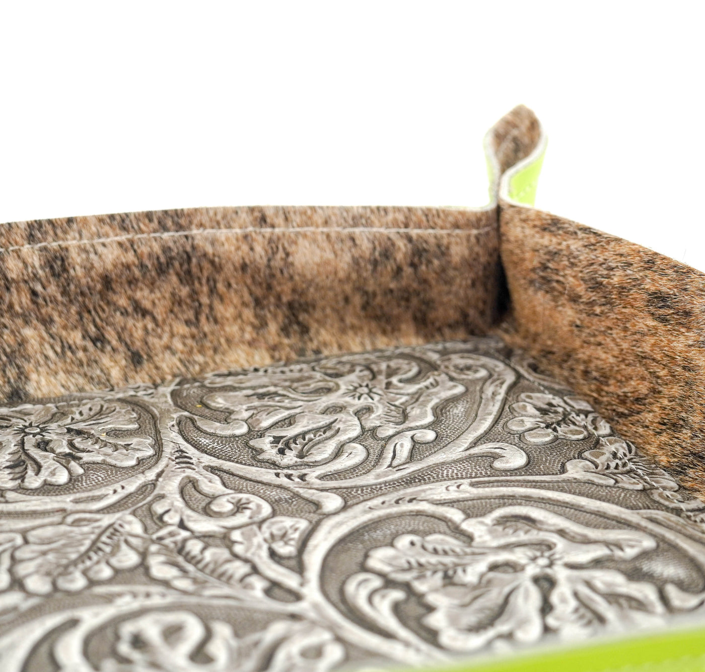 Large Tray - Lime Green Leather w/ Silver tool-Large Tray-Western-Cowhide-Bags-Handmade-Products-Gifts-Dancing Cactus Designs