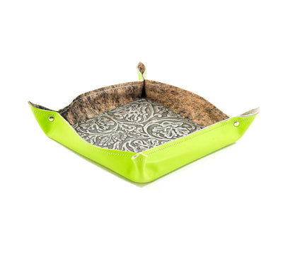 Large Tray - Lime Green Leather w/ Silver tool-Large Tray-Western-Cowhide-Bags-Handmade-Products-Gifts-Dancing Cactus Designs