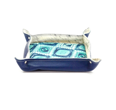 Large Tray - Navy Leather w/ Glacier Park Aztec-Large Tray-Western-Cowhide-Bags-Handmade-Products-Gifts-Dancing Cactus Designs