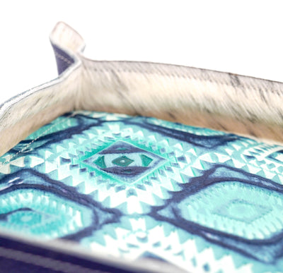 Large Tray - Navy Leather w/ Glacier Park Aztec-Large Tray-Western-Cowhide-Bags-Handmade-Products-Gifts-Dancing Cactus Designs