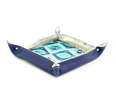 Large Tray - Navy Leather w/ Glacier Park Aztec-Large Tray-Western-Cowhide-Bags-Handmade-Products-Gifts-Dancing Cactus Designs