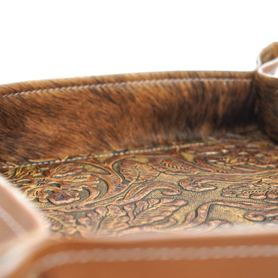 Large Tray - Pebbled Caramel Leather w/ Wyoming Tool-Large Tray-Western-Cowhide-Bags-Handmade-Products-Gifts-Dancing Cactus Designs