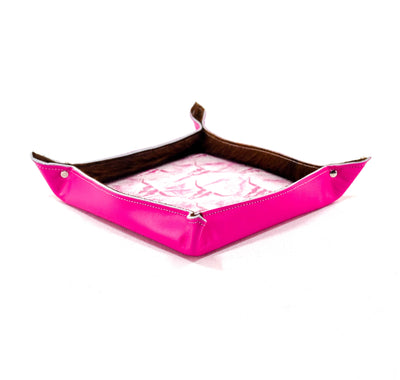 Large Tray - Smooth Hot Pink Leather w/ Western Barbie Skulls-Large Tray-Western-Cowhide-Bags-Handmade-Products-Gifts-Dancing Cactus Designs