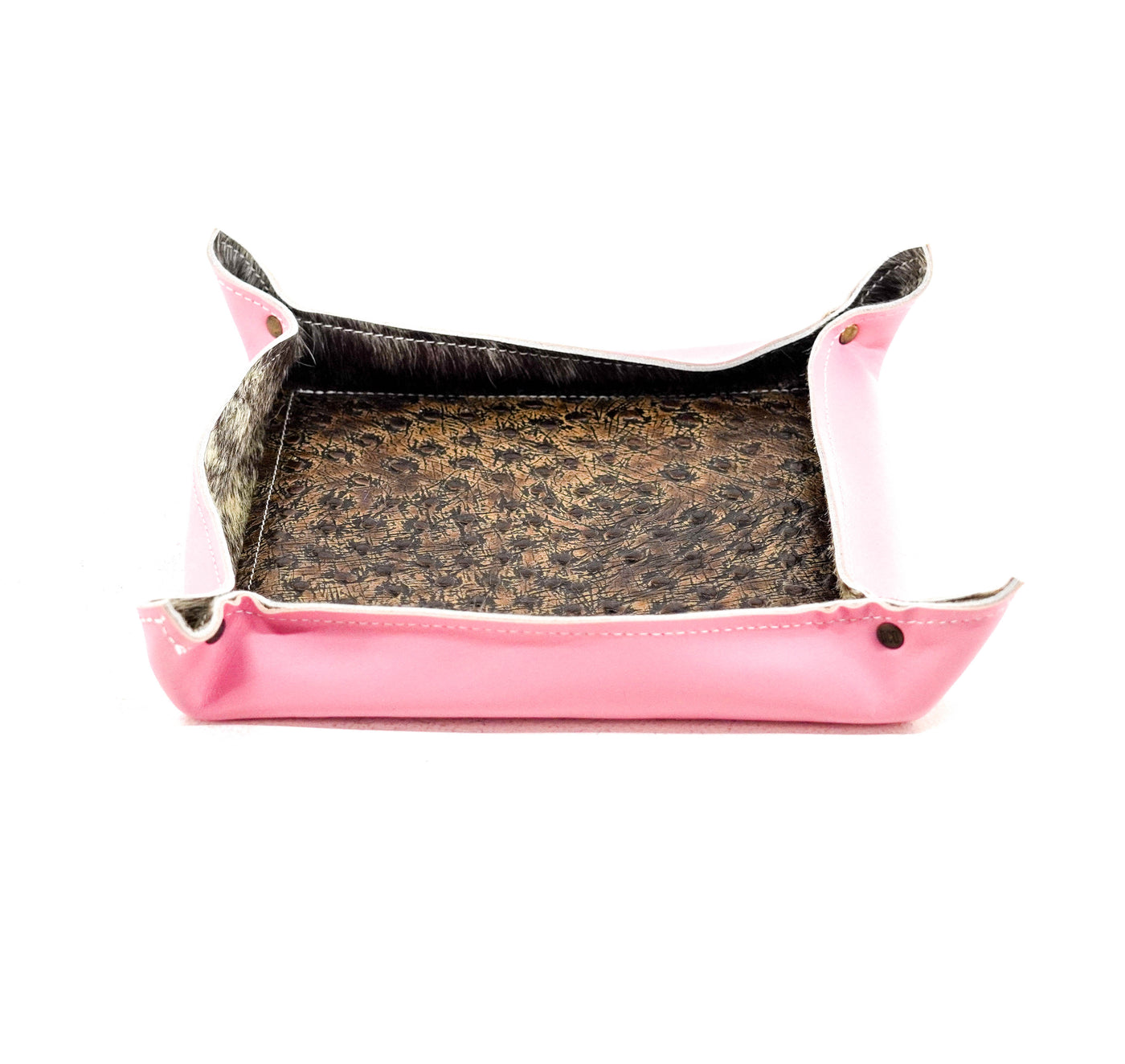 Large Tray - Smooth Powder Pink Leather w/ Cowboy Ostrich-Large Tray-Western-Cowhide-Bags-Handmade-Products-Gifts-Dancing Cactus Designs