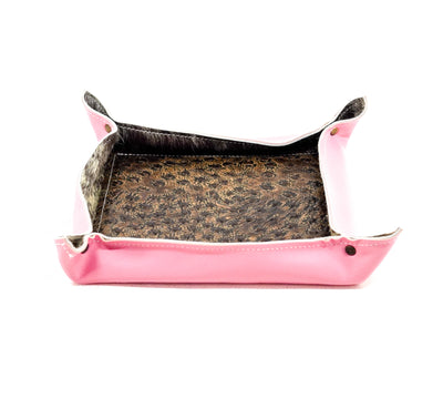Large Tray - Smooth Powder Pink Leather w/ Cowboy Ostrich-Large Tray-Western-Cowhide-Bags-Handmade-Products-Gifts-Dancing Cactus Designs
