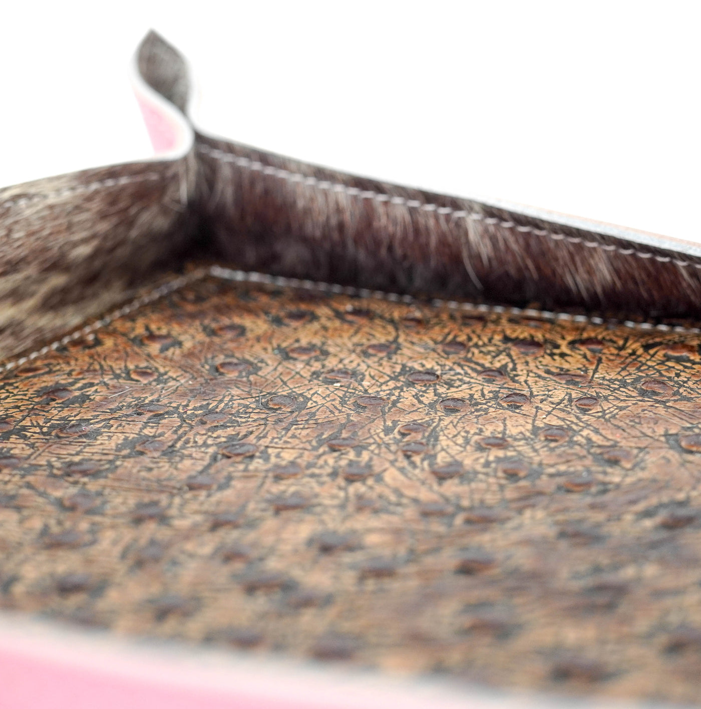 Large Tray - Smooth Powder Pink Leather w/ Cowboy Ostrich-Large Tray-Western-Cowhide-Bags-Handmade-Products-Gifts-Dancing Cactus Designs