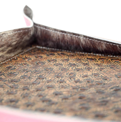 Large Tray - Smooth Powder Pink Leather w/ Cowboy Ostrich-Large Tray-Western-Cowhide-Bags-Handmade-Products-Gifts-Dancing Cactus Designs