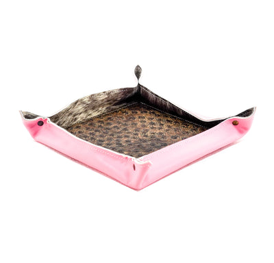 Large Tray - Smooth Powder Pink Leather w/ Cowboy Ostrich-Large Tray-Western-Cowhide-Bags-Handmade-Products-Gifts-Dancing Cactus Designs