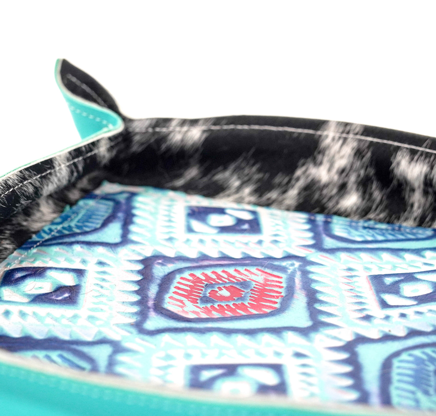 Large Tray - Turquoise Leather w/ Tucson Sundown Aztec-Large Tray-Western-Cowhide-Bags-Handmade-Products-Gifts-Dancing Cactus Designs