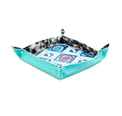 Large Tray - Turquoise Leather w/ Tucson Sundown Aztec-Large Tray-Western-Cowhide-Bags-Handmade-Products-Gifts-Dancing Cactus Designs