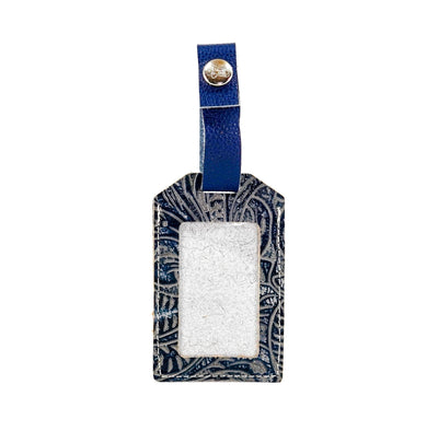 Luggage Tag - Brindle w/ Sapphire Tool-Luggage Tag-Western-Cowhide-Bags-Handmade-Products-Gifts-Dancing Cactus Designs