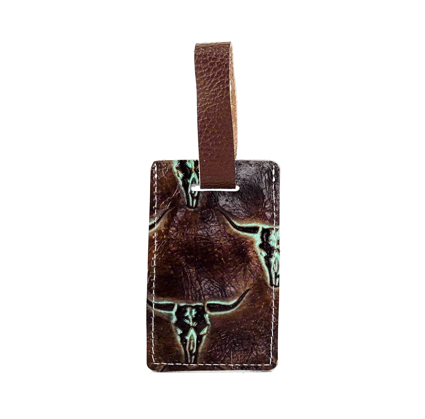 Luggage Tag - Chocolate & White w/ Mint Chocolate Skulls-Luggage Tag-Western-Cowhide-Bags-Handmade-Products-Gifts-Dancing Cactus Designs