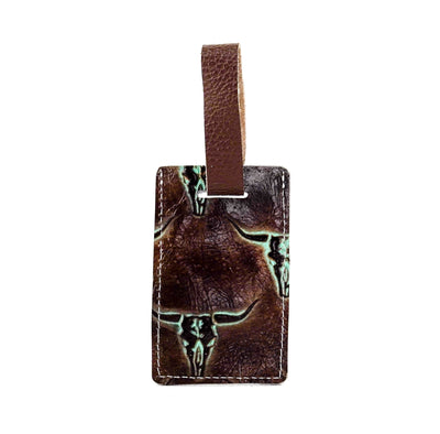 Luggage Tag - Chocolate & White w/ Mint Chocolate Skulls-Luggage Tag-Western-Cowhide-Bags-Handmade-Products-Gifts-Dancing Cactus Designs