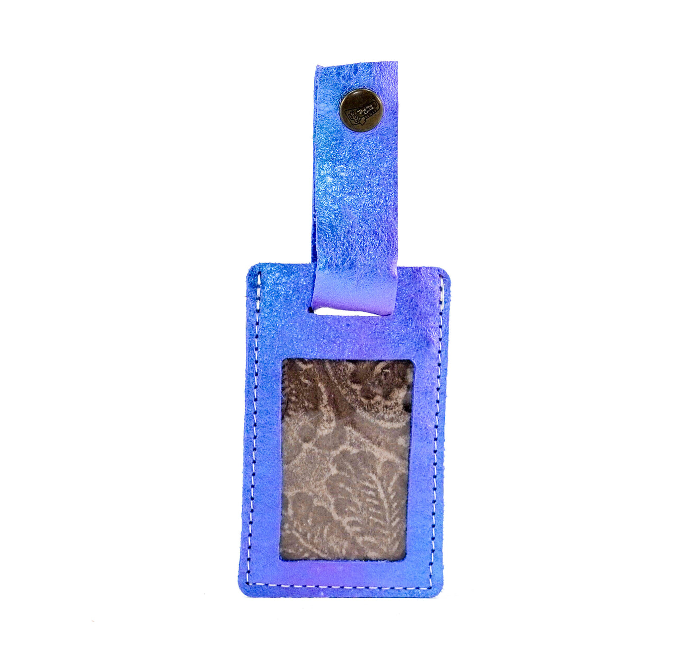 Luggage Tag - Iridescent Shimmer w/ Indigo Tool-Luggage Tag-Western-Cowhide-Bags-Handmade-Products-Gifts-Dancing Cactus Designs