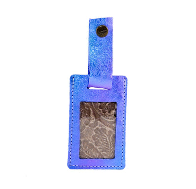 Luggage Tag - Iridescent Shimmer w/ Indigo Tool-Luggage Tag-Western-Cowhide-Bags-Handmade-Products-Gifts-Dancing Cactus Designs