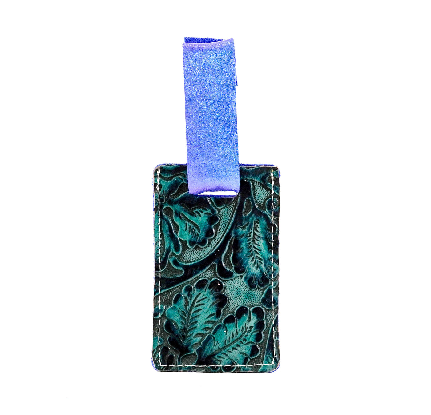 Luggage Tag - Iridescent Shimmer w/ Indigo Tool-Luggage Tag-Western-Cowhide-Bags-Handmade-Products-Gifts-Dancing Cactus Designs