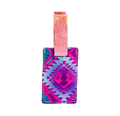 Luggage Tag - Iridescent Shimmer w/ Rio Aztec-Luggage Tag-Western-Cowhide-Bags-Handmade-Products-Gifts-Dancing Cactus Designs