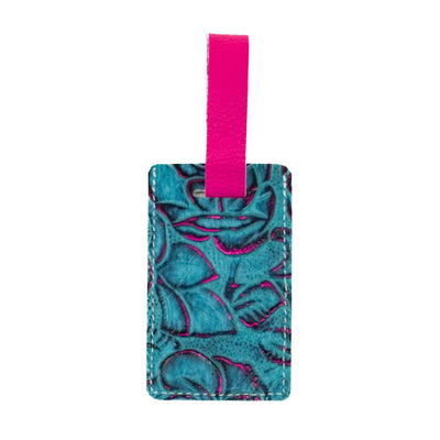 Luggage Tag - Salt/Pepper w/ Rio Roses-Luggage Tag-Western-Cowhide-Bags-Handmade-Products-Gifts-Dancing Cactus Designs
